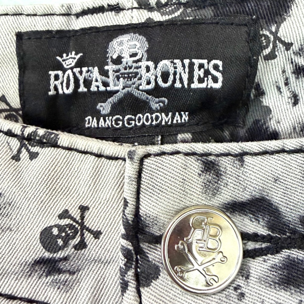 ROYAL BONES Daang Goodman Skull Acid Wash Skinny Jeans Black White 11 Punk Emo - Picture 3 of 10